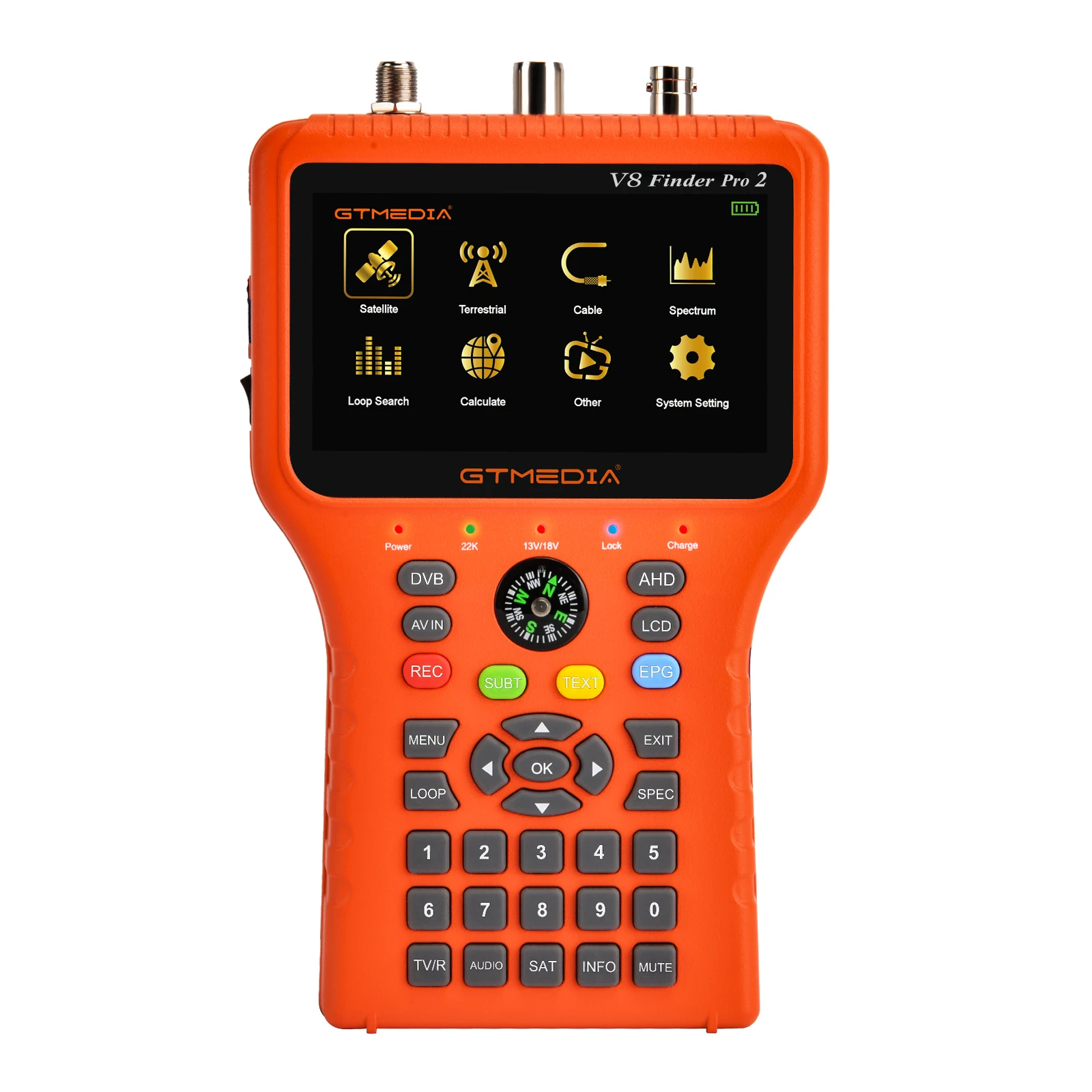 

GTMEDIA-V8 Finder Pro2 Satellite Finder, DVB-S2, T2, C, H.264, H.265, HD Digital Satfinder, HEVC MPEG-4, 7.4V, 4000mAh Battery