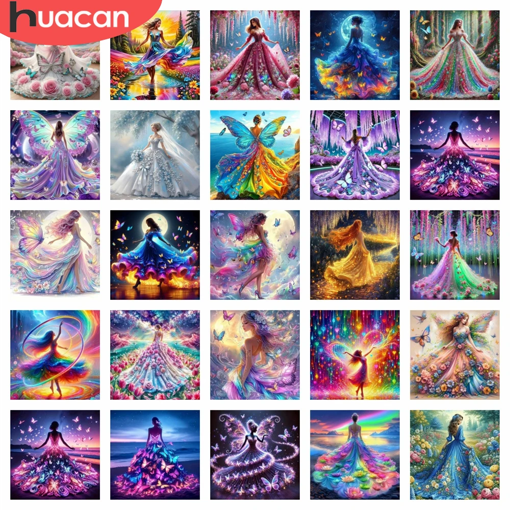 HUACAN Diamantmalerei 5D Frauenporträt Handarbeit Mosaik Tänzerin Mädchen Schmetterling Heimdekoration Komplette Sets Strass-Kunst