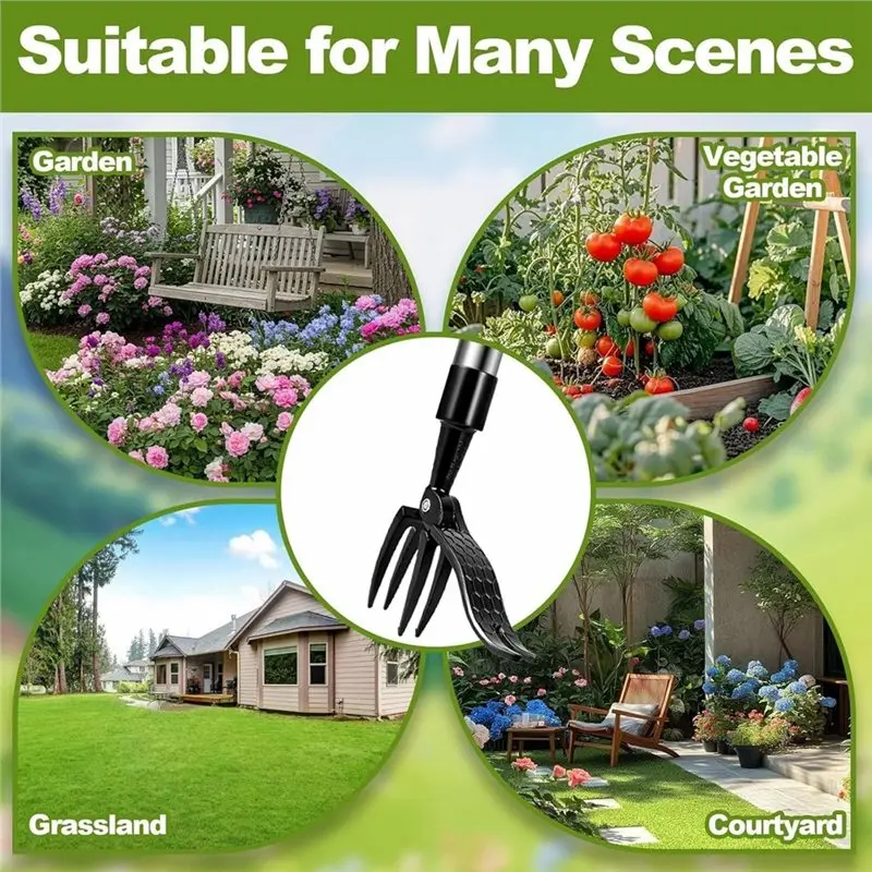 A01F-Dual Head Adjustable Metal Weeder Puller Tool Set Stand Up Long Handle For Garden Lawn Yard With Work Gloves