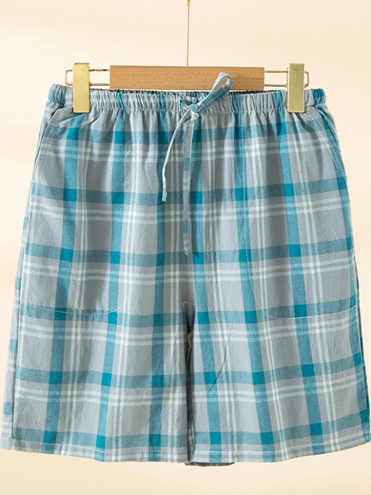 

Large Size Cotton orts Men's Casual Home Pants Summer Breathable Comfortable Plaid Print High Waist Elastic Waisand