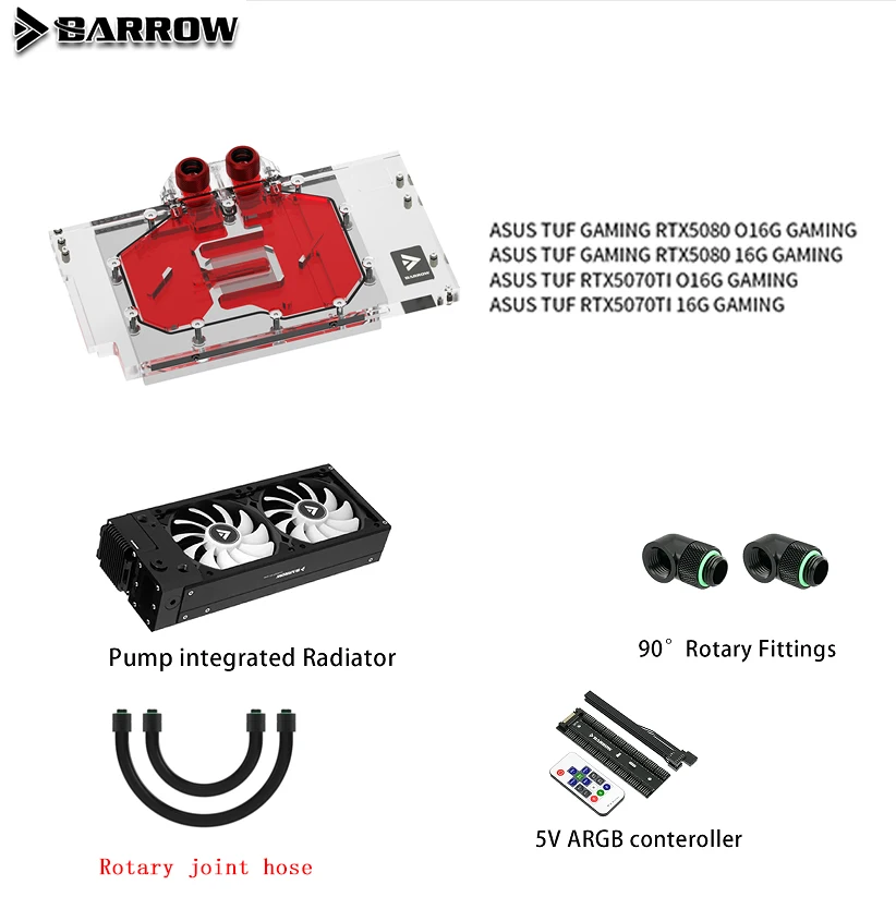 

BARROW Water Cooling kit Integrated module 240/360mm radiator+ PWM Pump+Fan+sandwich GPU Block RTX 5080/5090 GCI-T1