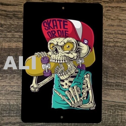 Skate or Die Bonehead 8x12 Metal Wall Sign sign