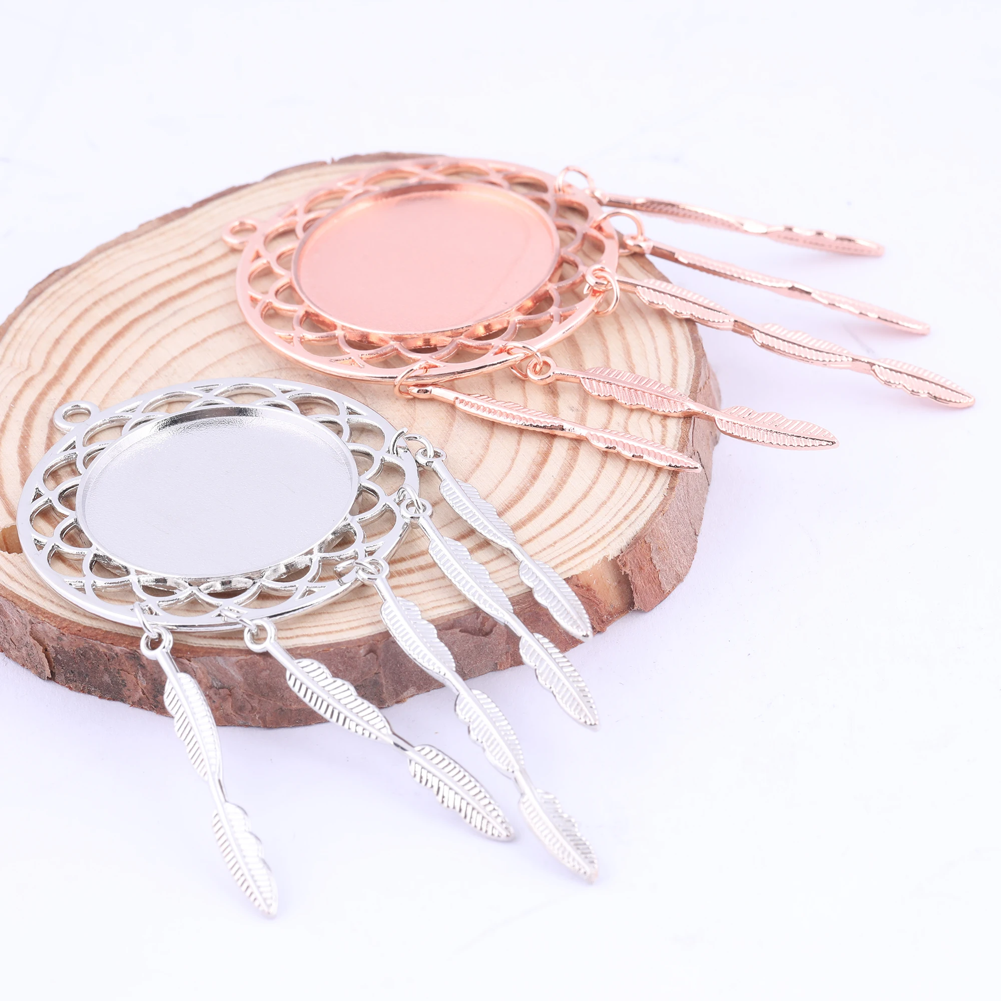 5pcs Fit 16mm 25mm Cabochon Base Setting Trays Diy Dream Catcher Charm Pendant Bezel Blanks For Earrings Jewelry Making