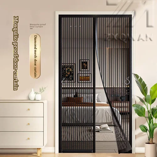 Cortina de puerta a prueba de mosquitos de malla de diamante, mosquitera de verano, cortina de malla magnética, autoadhesiva, uso doméstico, sin perforaciones requeridas