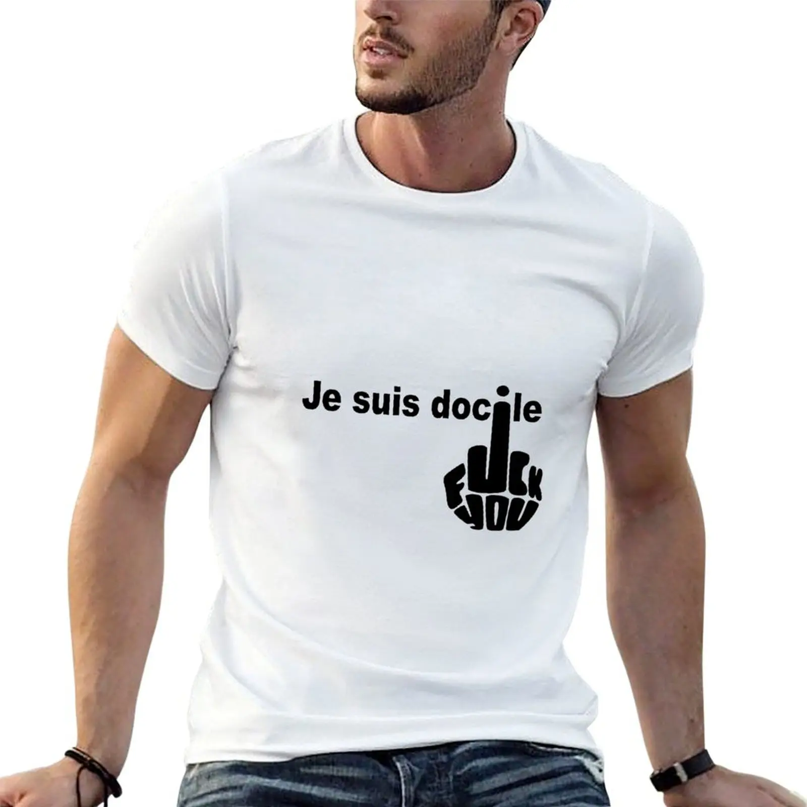 Camiseta de algodón 100% para hombre, paquete de camisetas blancas para hombre, modelo Je suis docile