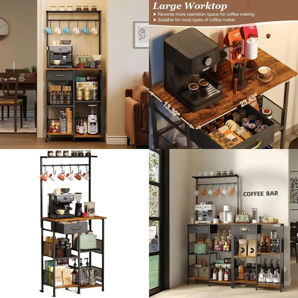 

Compact Storage Coffee Bar Station with Extended Worktop, Ideal for Small Spaces, Home Bar or Entryway, Perfect for Living Room