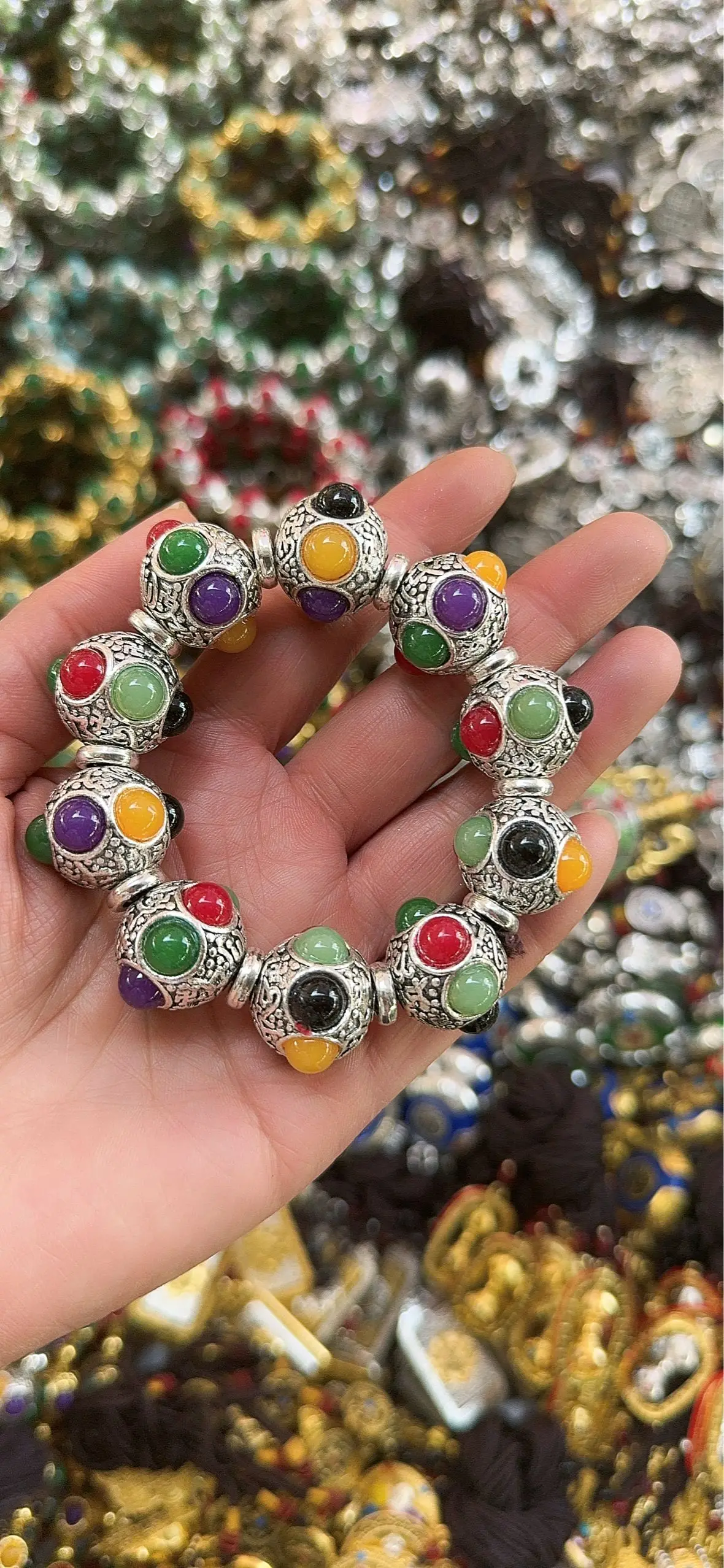 Wholesale of vintage Tibetan silver ethnic style multi treasure jewelry with colorful gemstones inlaid for men and women