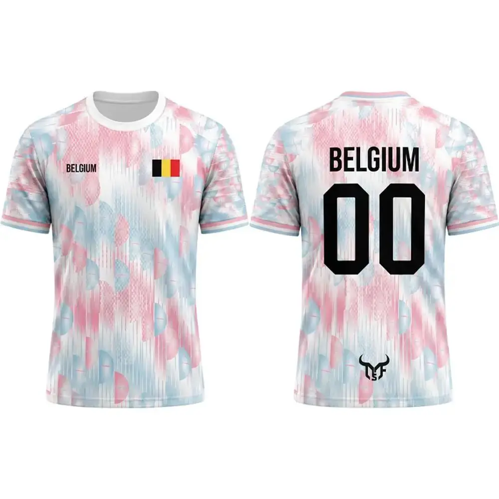 2026 New Belgium Flag Print Soccer Jersey Summer Men's Quick-Drying Breathable Soccer Training T-shirt Unisex Casual Sports Tops