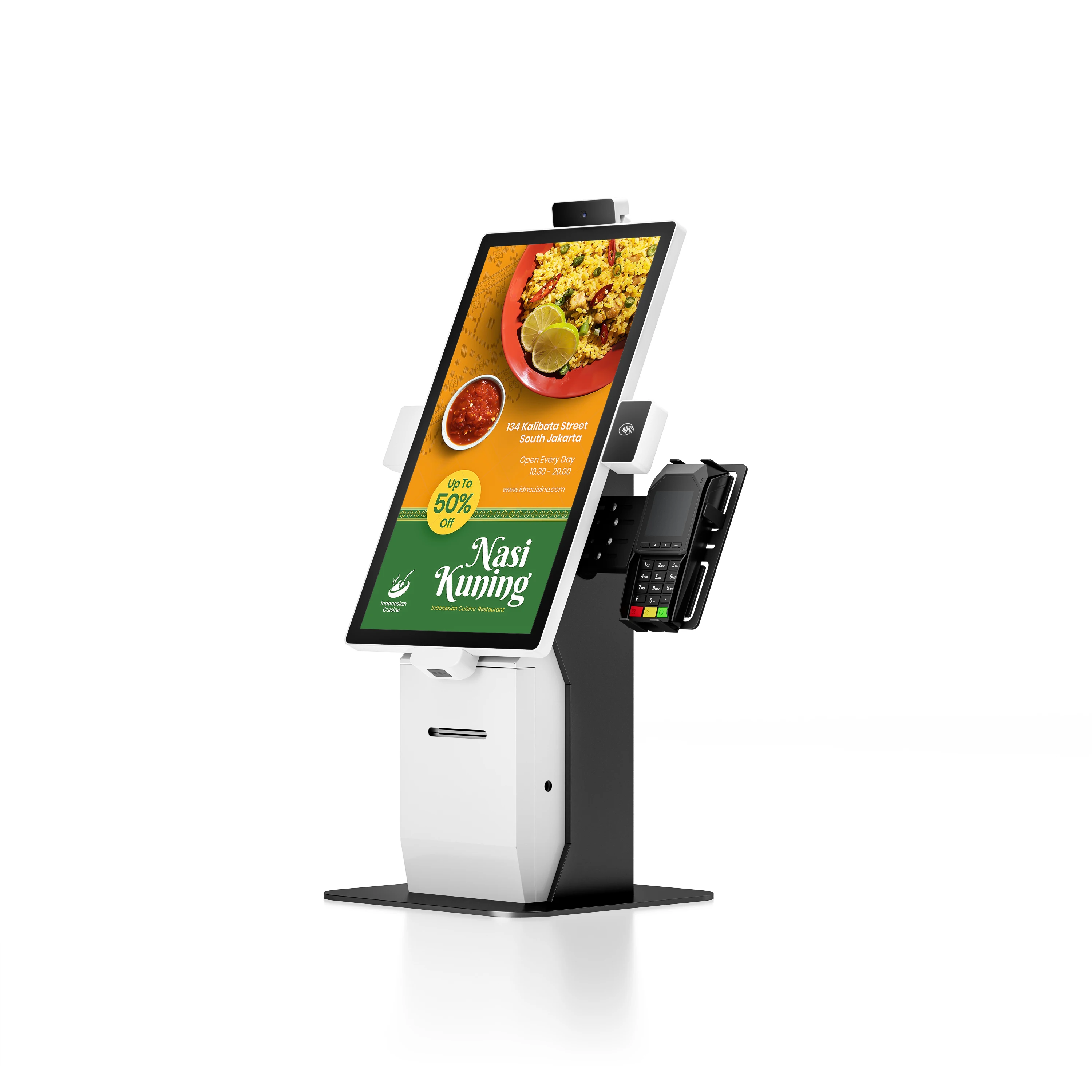 24-Inch Android PCAP touch kiosk modular style self-service POS stand with QR code scanner and printer digital signage display
