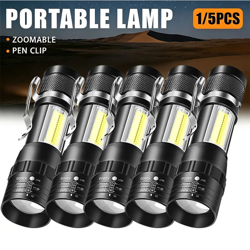 COB+XPE Mini Portable Flashlight Zoomable Small Torch USB Rechargeable Outdoor Camping Fishing Long Range Emergency Lantern