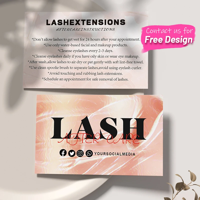 DsgnTouch Customized Lash Aftercare Card Printing High Quality Free Design Eyelash Extension Instruction Card For Beauty Salon