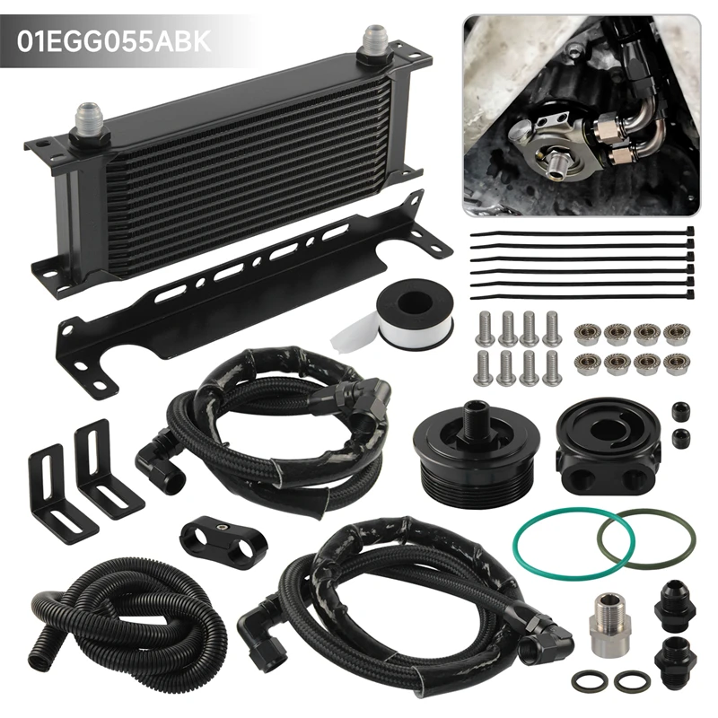 8AN 14 Rows Engine Oil Cooler Kit For Toyota 1GR 2GR 3GR 5GR 8AR Reiz Crown FJ Oil Filter Sandwich Plates Cooling Kit Aluminum