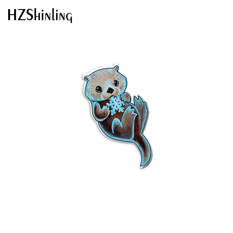 2023 New Sea Otter Acrylic Lapel Pin Animal Epoxy Butterfly Clasp Pin Handmade Butterfly Brooch