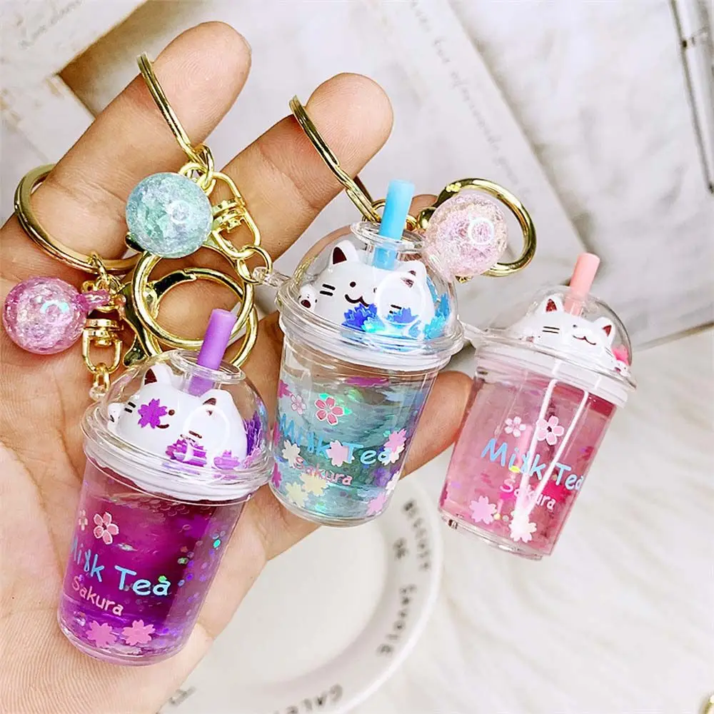 Gifts Cartoon Ornaments Bag Pendant Kids Bag Key Ring Sakura cat Key Ring Key Holder Car Key Chain Milk Tea Bottle Keychain