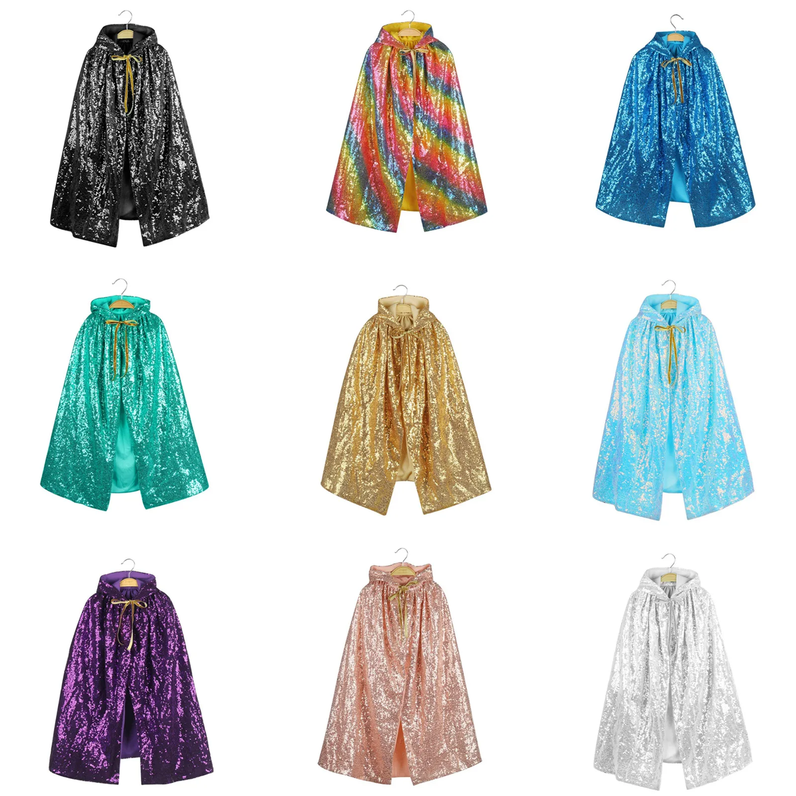 

Kids Sequins Cape Princess Cloak for Girls Sparkly Hooded Cape for Halloween Cosplay Birthday Party Dress Up Costume