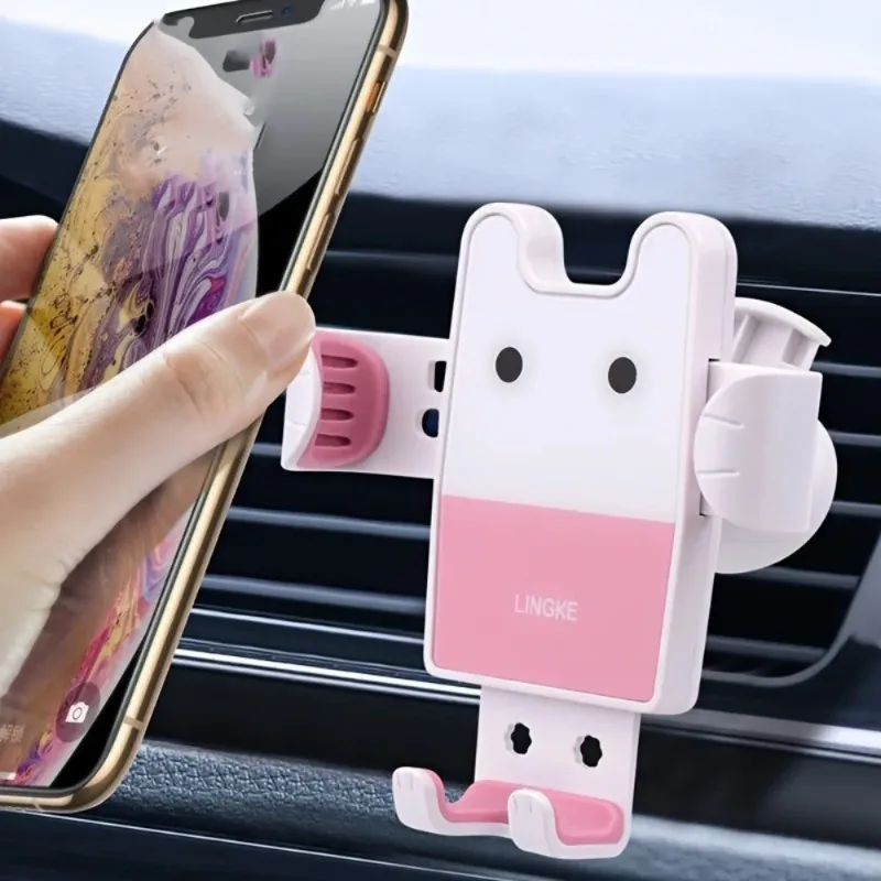 Pink Anime Cartoon Air Vent Car Phone Holder Multifunctional Gravity Sensor Metal Clip Stand