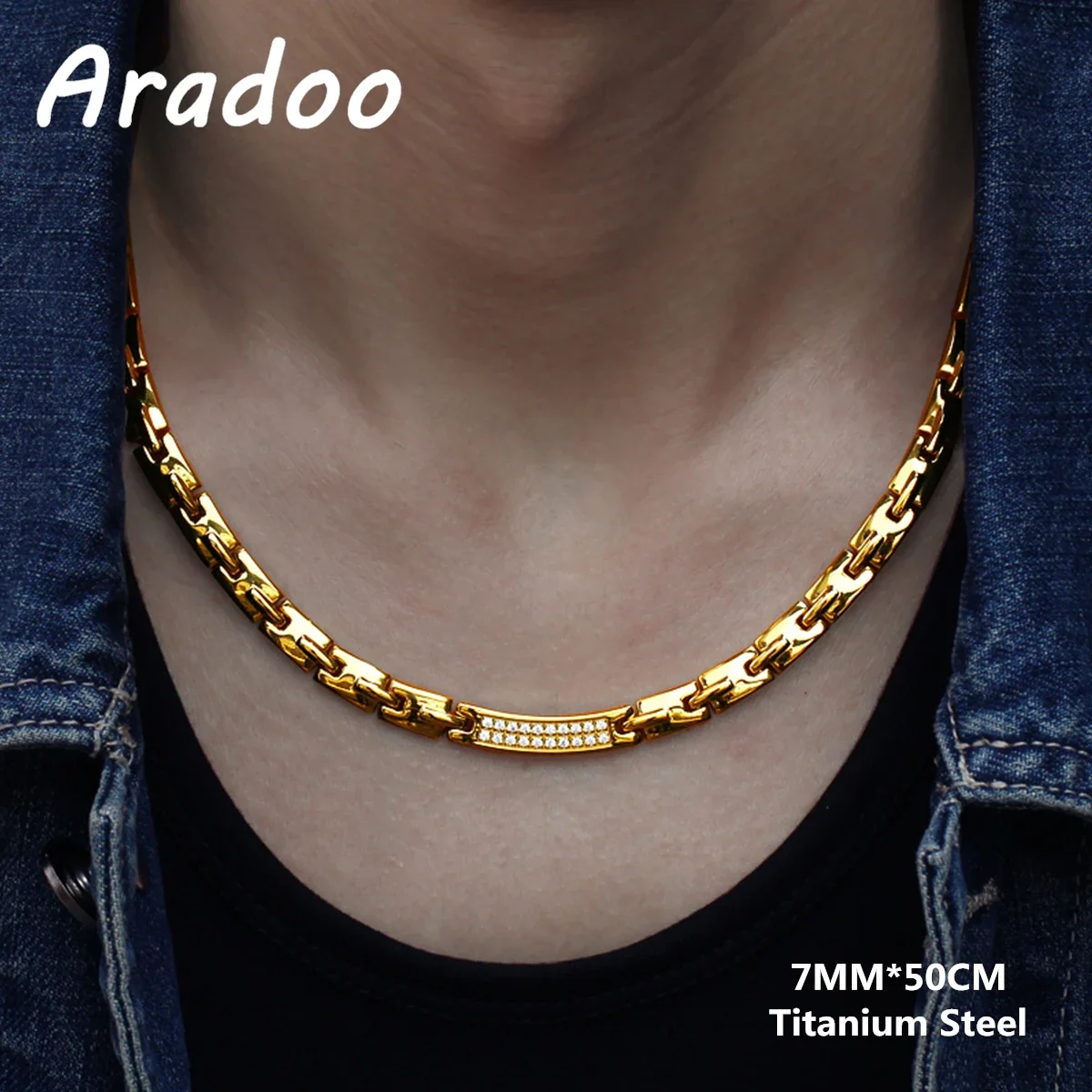 ARADOO Titanium Steel Zirconia Magnetic Necklace Hematite Therapy Stainless Steel Choker Necklace Collar