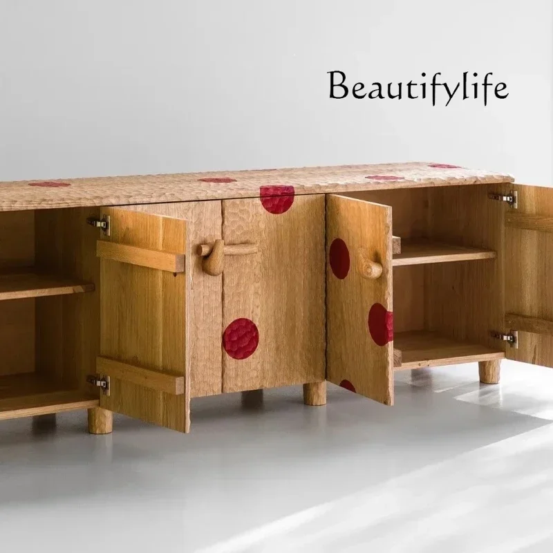 

French retro solid wood dining side cabinet, antique designer style, homestay model room, restaurant locker, entrance cabinet