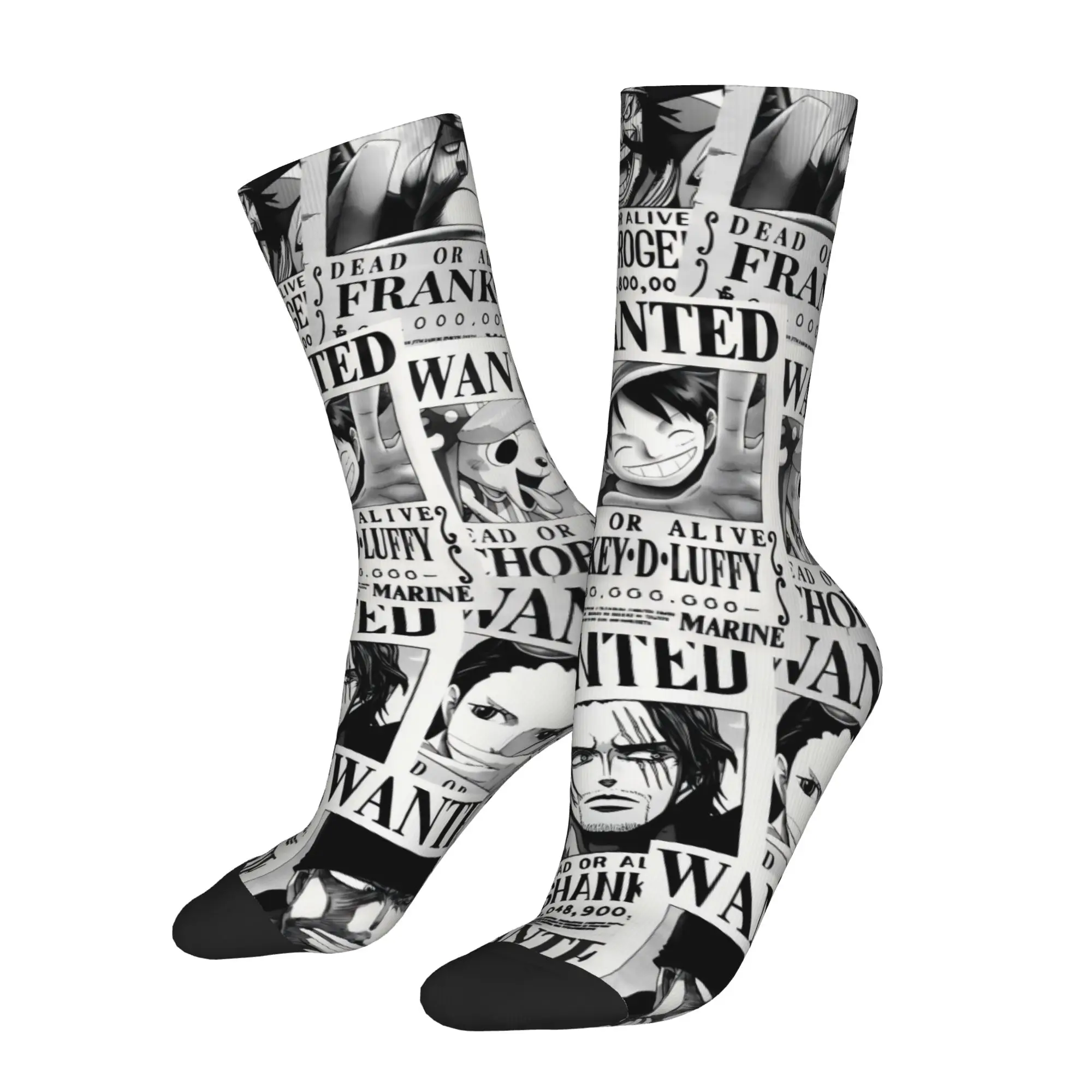 Funny Sock One Piece Black and White Wanted Posters Collage Rock Seamless Pattern Printed Men Socks Casual Men's Socks