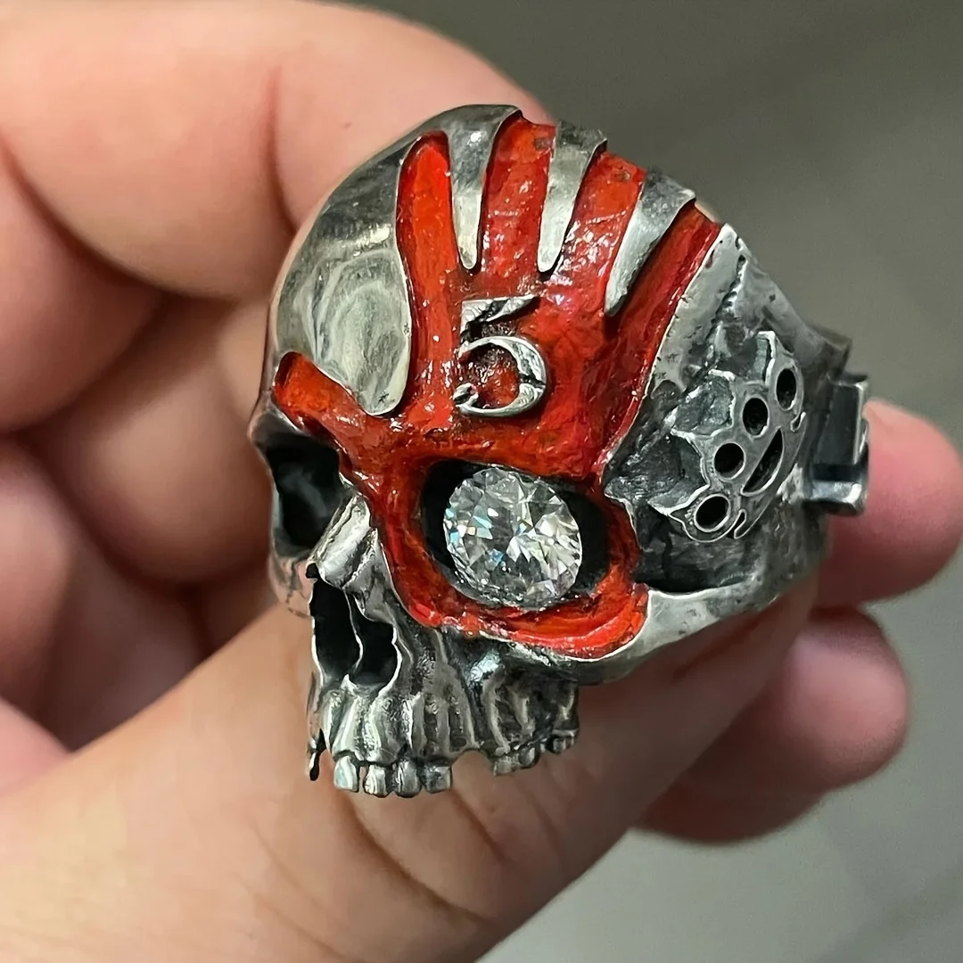 Fünf-Finger-Totenkopf-Ring, Vintage Chunky Deathring Silber Schwarz Retro Gothic Schmuck Zierlicher Goth-Ring für Männer – Detail 6