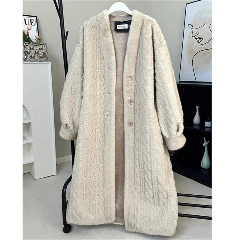 Pop High-Quality Imitation Fur Coat For Women's Winter 2025 Long Environmentally Friendly Fur Thick Over Knee Long Mink Fur Coat