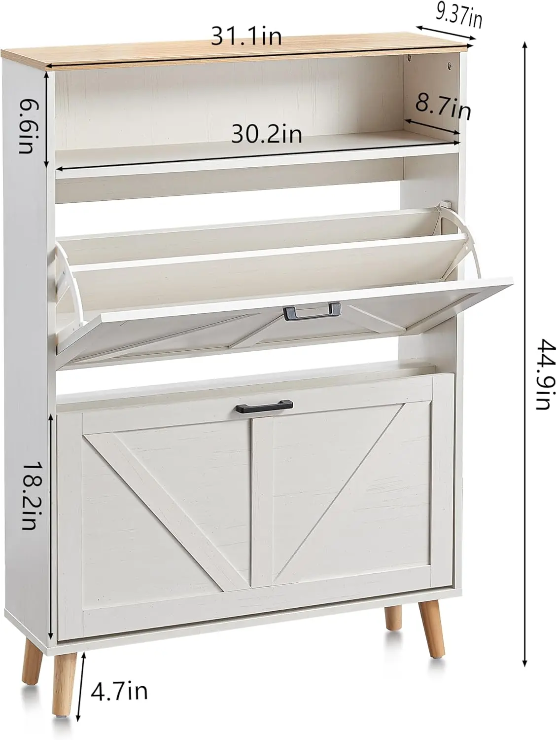 Shoe Storage Cabinet with 2 Flip Drawers - Shoe Cabinet Storage for Entryway, Slim Hidden Shoe Cabinet with Adjustable Shelf