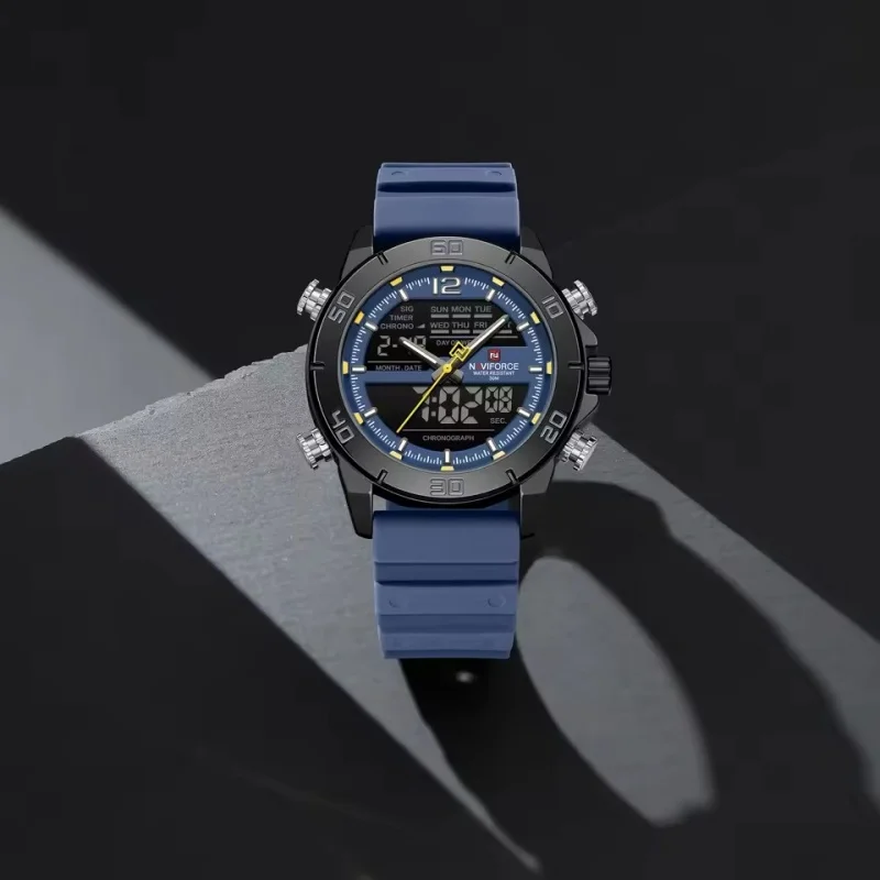 네비포스 9253T 남성용 전자 쿼츠 시계 방수 실리콘 스트랩 야광 달력 스포츠 패션 남성 시계