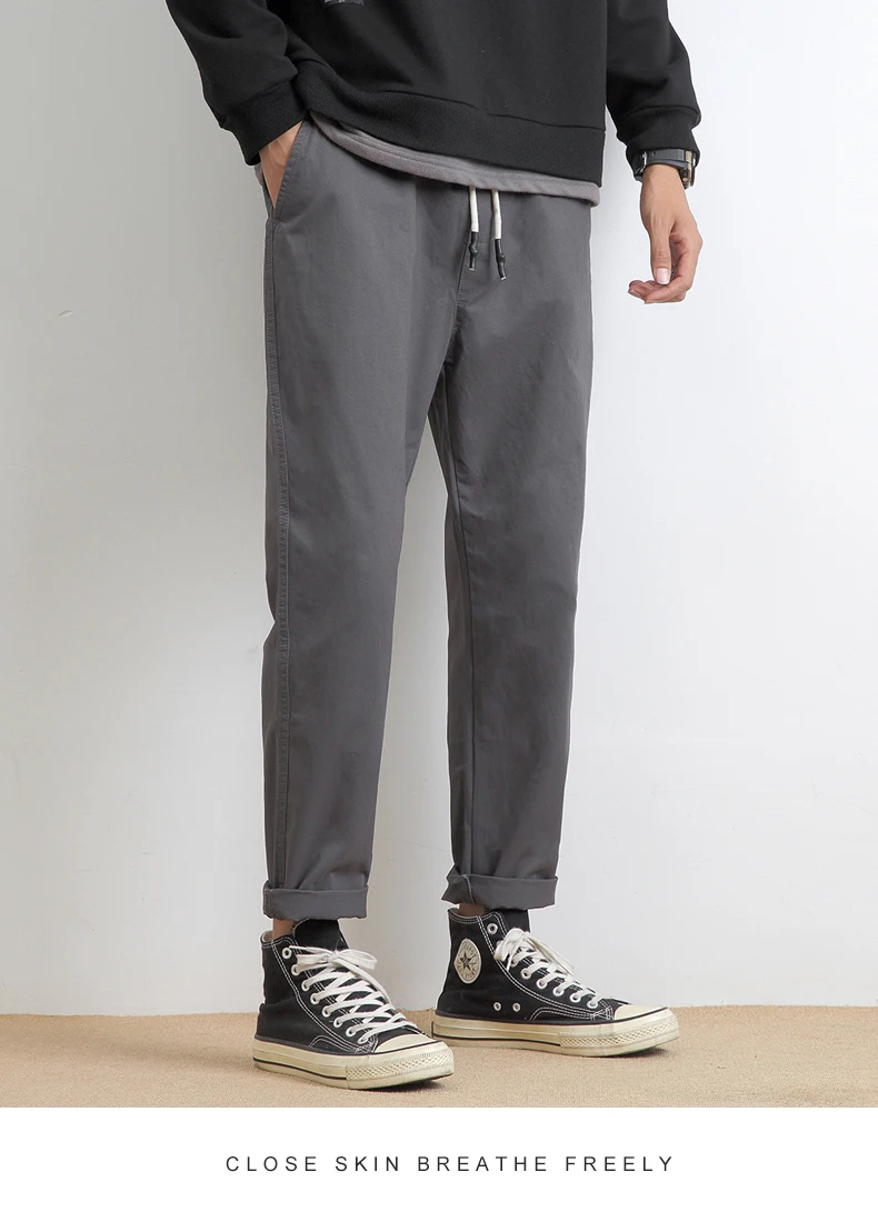 High Quality Summer Thin Men's Casual Pants 95%Cotton Breathable Solid Color Outdoor Elastic Waist Chino Trousers Male Amekaji