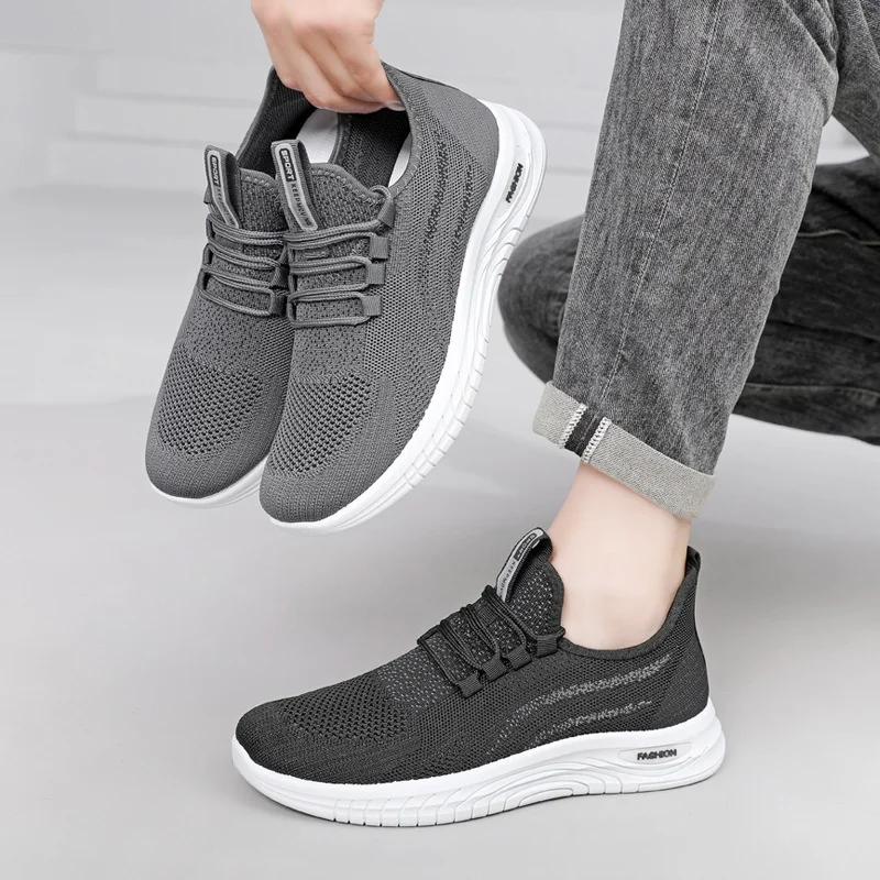 Men's Shoes New Fashion Sports Comfortable Breathable Casual Outdoor Knit Sneakers Trending Slip-On Casual Shoes