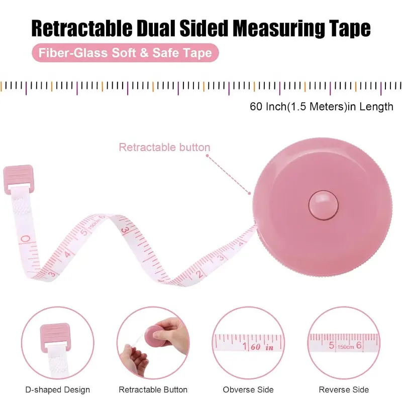 1Pc Retractable Tape Measure Soft Boby Fabric Measuring Tape 60 Inch(1.5Meters) Small Sewing Tape Measure Double Scale Ruler