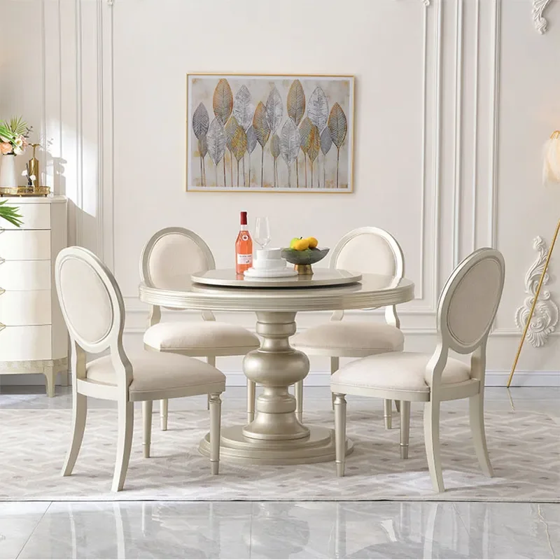 for Modern Simple Light Luxury Italian All Solid Wood Dining Table and Chair Set Round High End Restaurant Furniture