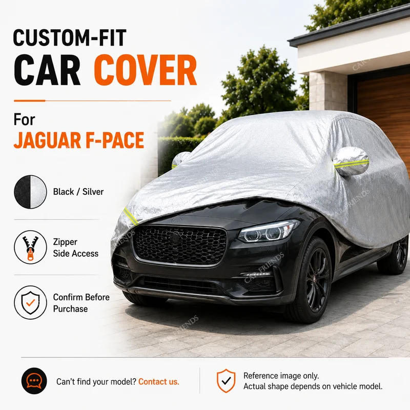 For Jaguar F-PACE Custom Fit Full Car Cover Silver-Coated Oxford Fabric Side Zipper Access UV Protection