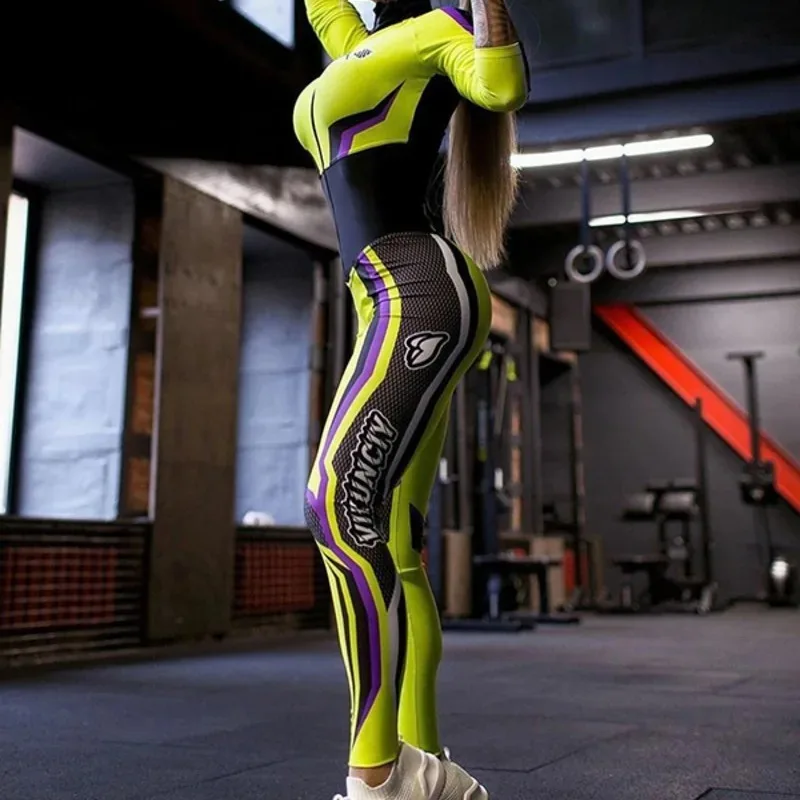 المرأة ضيقة بذلة 2025 سباق نمط سحاب مطبوع الوقوف طوق كم طويل يغطي الرجل ملابس رياضية امرأة الصالة الرياضية اليوغا 91276