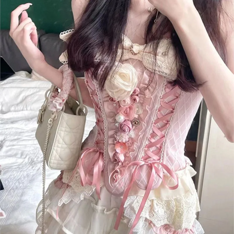 

Lace-up Fishbone Corset Lace Wooden Ear Shorts Detachable Suit Hot Girl