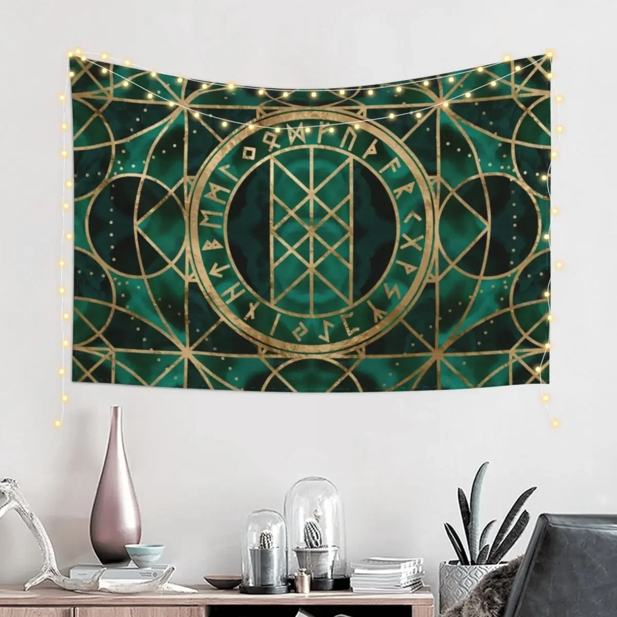 Web of Wyrd The Matrix of Fate - Gold and Malachite Tapestry Wall Decoration Home Decoration Accessories Tapestry