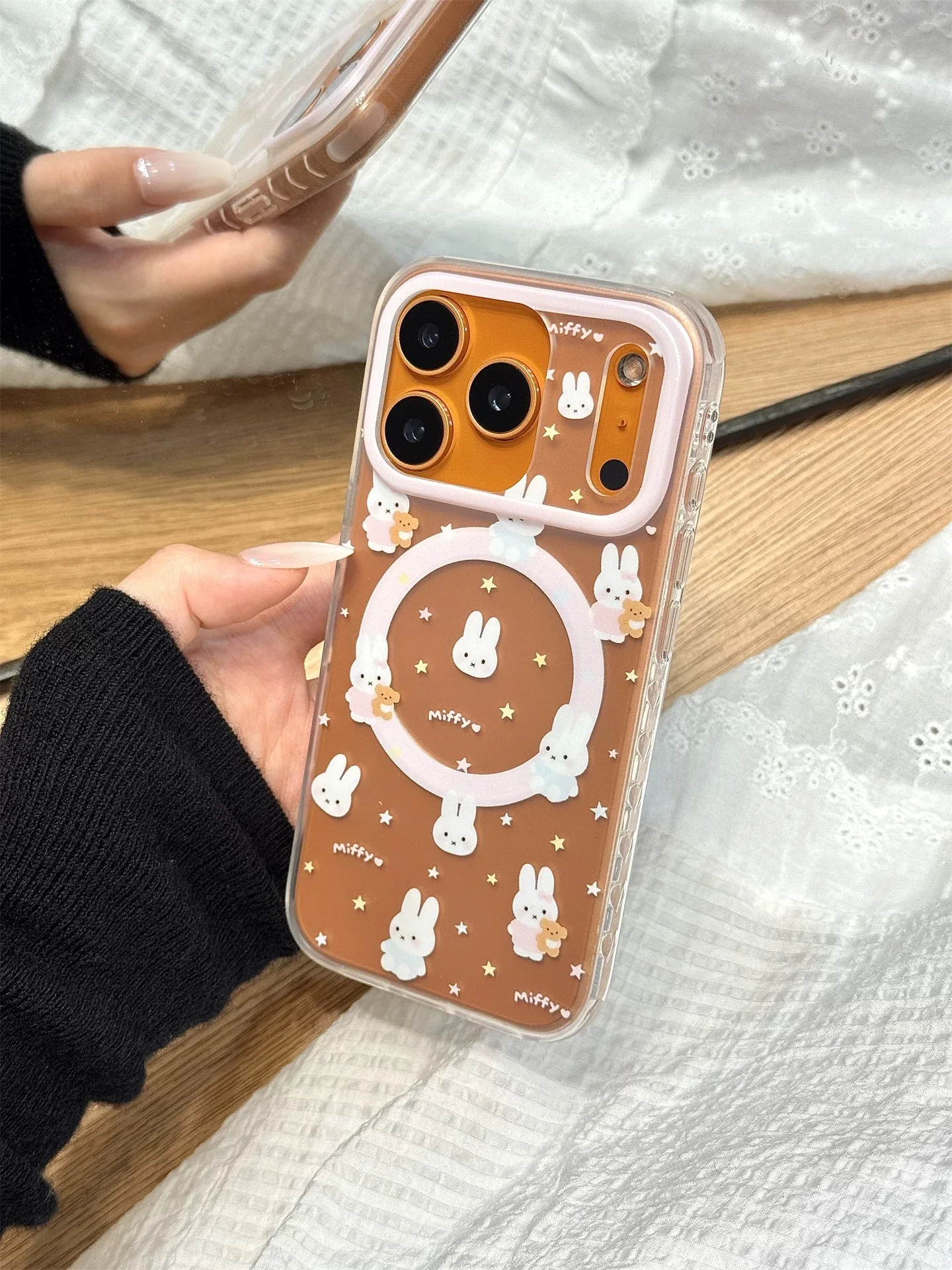 Coque de téléphone avec support magnétique coréen INS Simple Star Rabbit, étui de protection pour iPhone 17 Pro 13 14 15 Pro Max 16