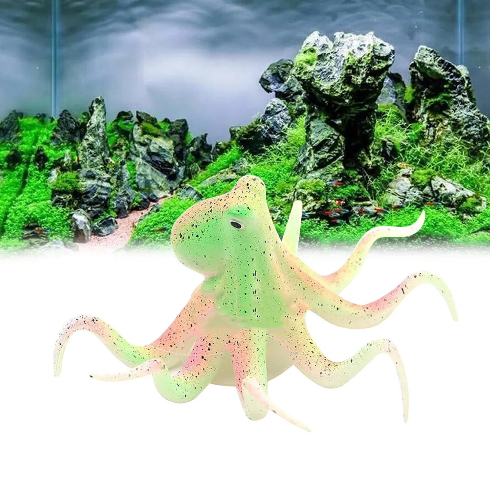 decoracao-de-aquario-com-polvo-fluorescente-noturno-em-silicone-verde-para-criar-abrigos-e-locais-de-esconderijo-com-aparencia-realista-e-artificial