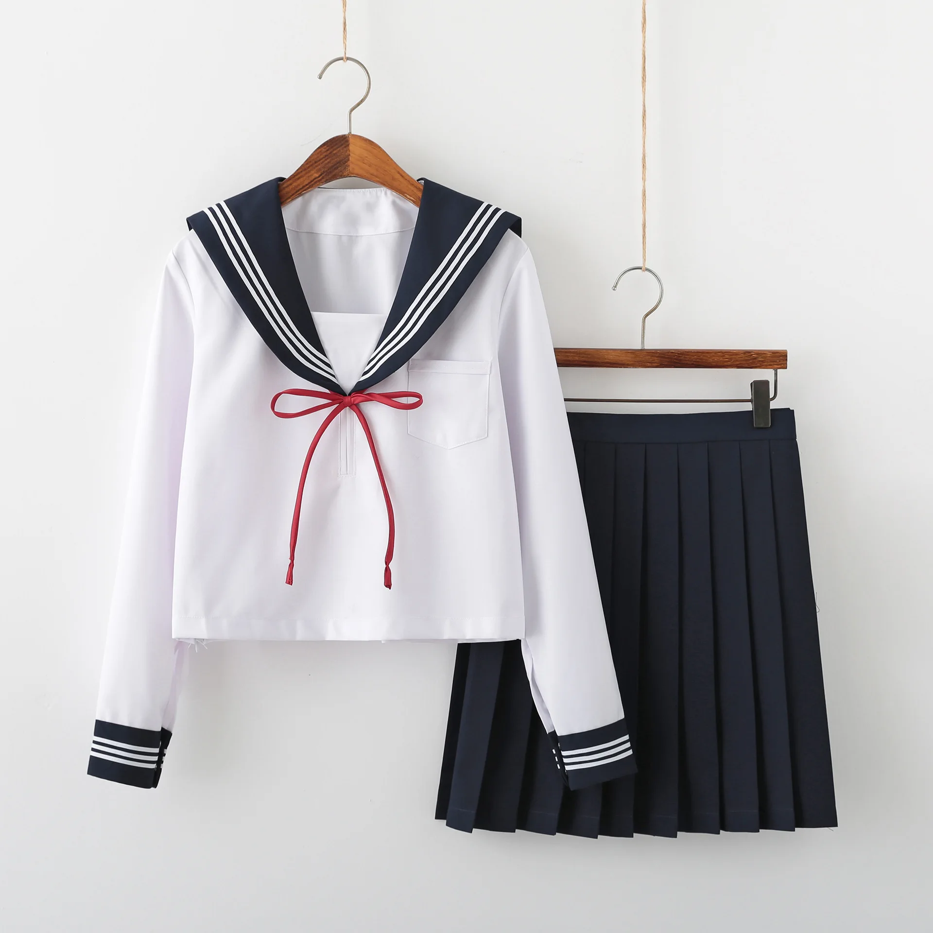 Trajes de marinero de tres líneas para mujer, uniforme JK, trajes escolares básicos japoneses, disfraces de Cosplay de Anime, conjunto de Falda plisada Linda