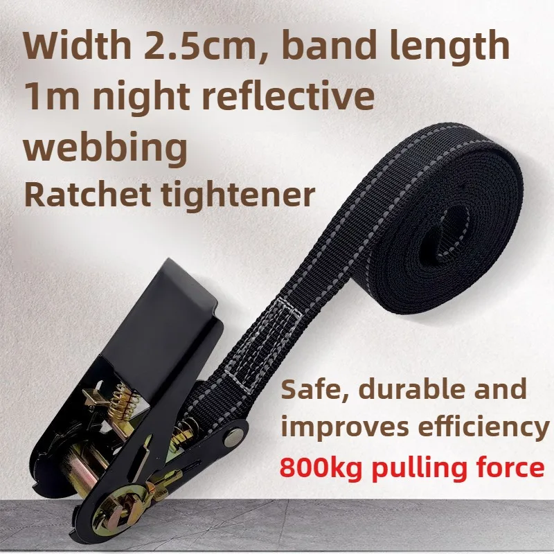 Car Ratchet Straps 800kg Tension Rope Cam Buckle Straps with Reflective At Night Easily Secure Cargo Practical Luggage Tie Downs