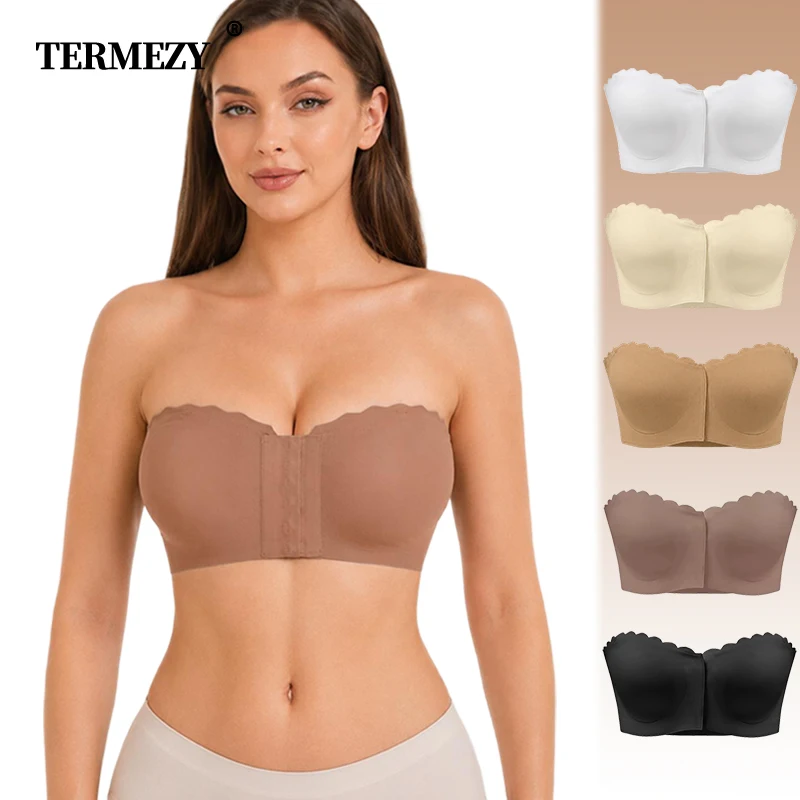 TERMEZY Strapless Dress Fashion Brassiere Popular Front-fastening Seamless Bra Lingerie For Women Padded Bra Underwear