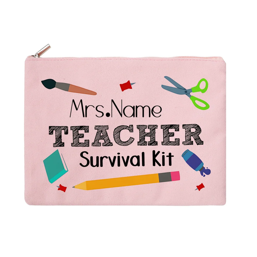 Teacher Survival Kit Gift for Teacher Back To School Thank You Gifts Pencil Pouch Personalized Teacher\'s Makeup Bag Zipper Pouch