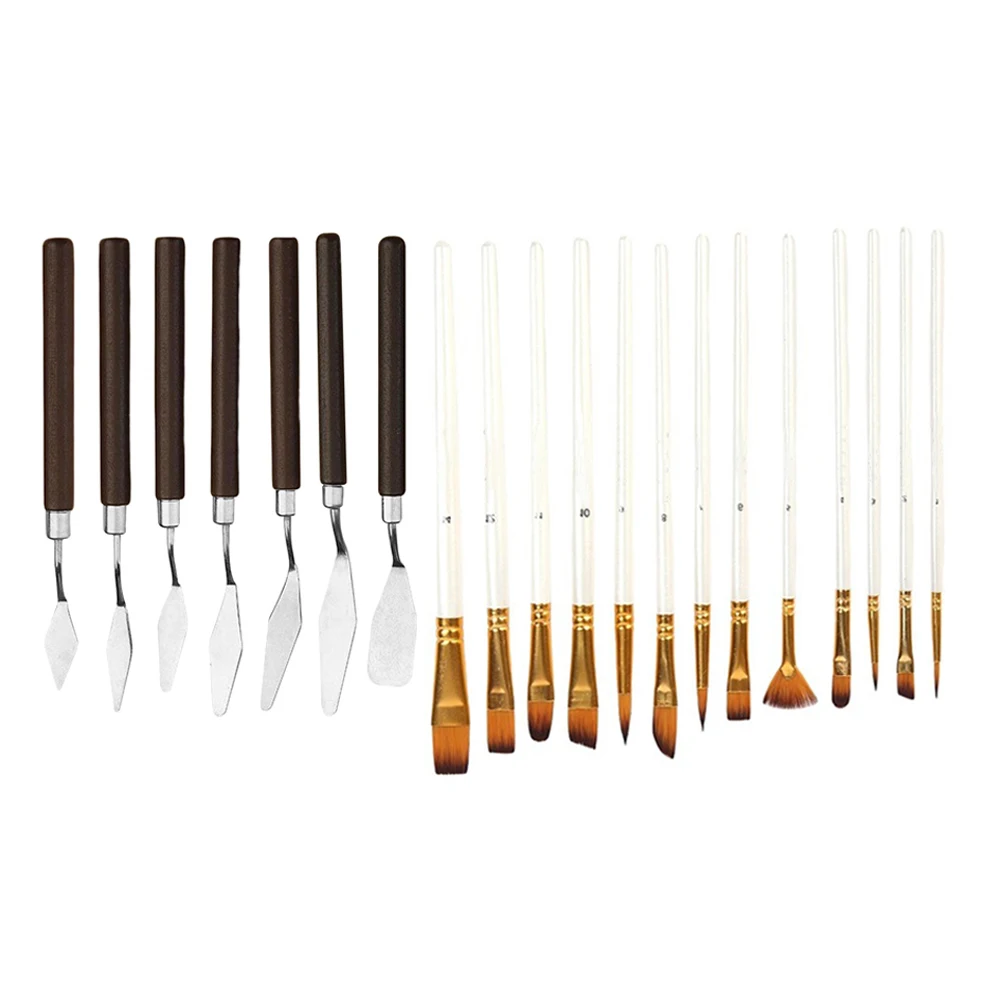 7/20pcs Cake Knife Professional Palette Knife Set Painting Stainless Steel Spatula Oil Paint Metal Knives Wood Handle