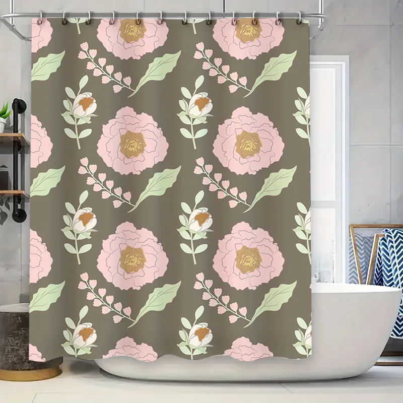 

Розовая занавеска для душа с цветочным принтом, водонепроницаемая ткань, украшение для ванной, декор комнаты, настенная подвеска для ванной комнаты, коричневый, розовый, 72x84