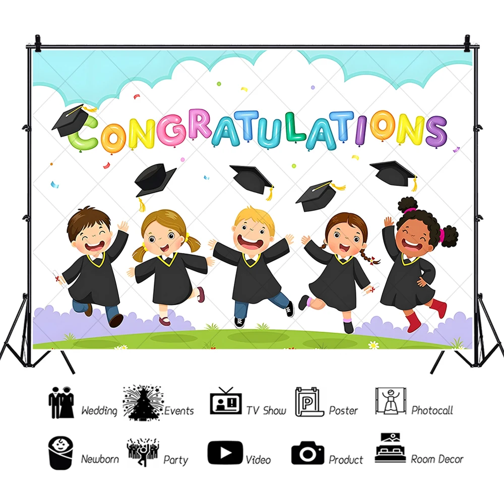 Preschool Childs Kindergarten Graduate Party Banner Backdrop Custom 2024 Grad Ceremony Prom Photography Poster Decor Background