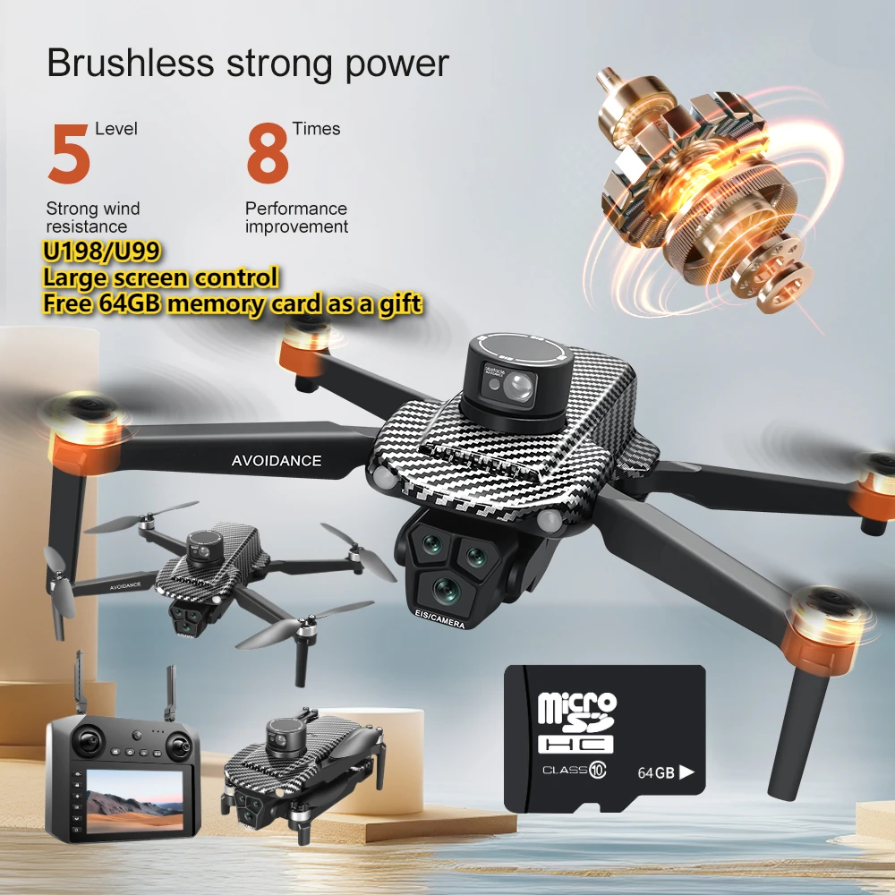 

U198/U99 4.5-inch screen controlled drone GPS positioning dual camera brushless motor aircraft laser obstacle avoidance remote