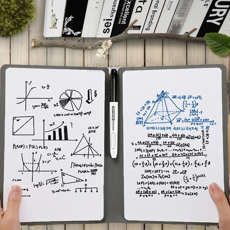 A5 Portable Reusable Whiteboard Notebook with Leather Cover Free Whiteboard Pen and Erasing Cloth Stylish Weekly Planner