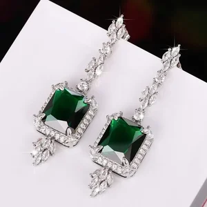 Emerald earrings with zirconia pendant for bright green women, elegant jewelry, party accessories, popular retro gifts, new 8 Main Sales Emerald Earring - №6