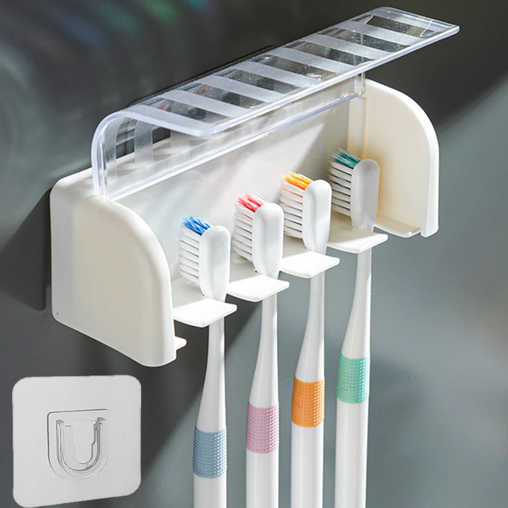 5 Slots Storage Frosted Plastic Adhesive Toothbrush Holder Waterproof Dustproof Traceless Wall Mount Bathroom Organizer Durable