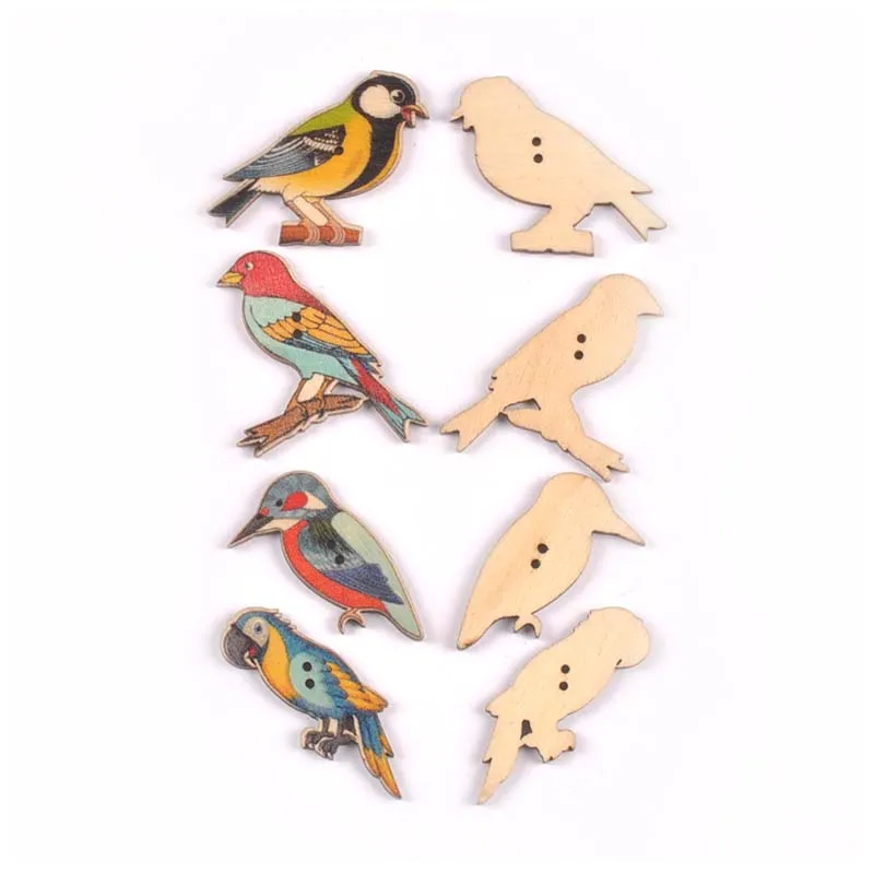 25pcs 2-4cm Mixed Bird Painting Wooden Decorative Buttons For Sewing Handmade Scrapbooking Crafts CP3453