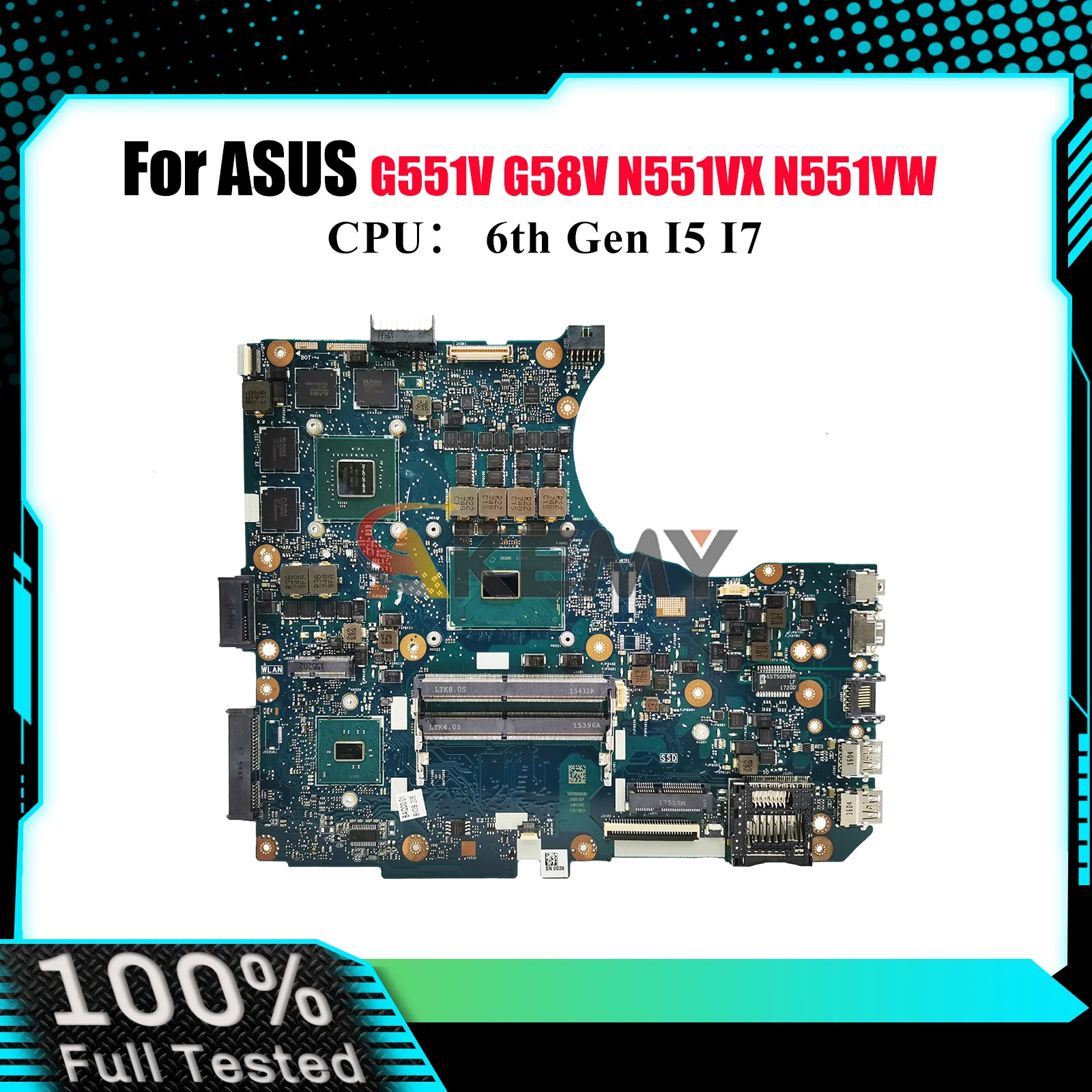 

N551VW Laptop Motherboard For ASUS ROG N551VW G58V N551V N551VX G551V Notebook Mainboard With I5 I7 CPU 100% tests OK fast ship